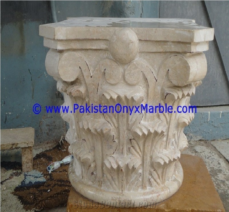 Verona Beige Marble Corinthian Column Capitals