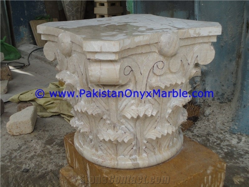 Verona Beige Marble Corinthian Column Capitals