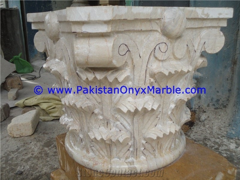 Verona Beige Marble Corinthian Column Capitals