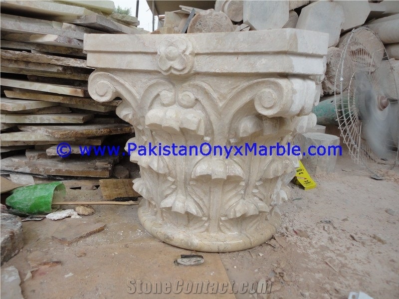 Verona Beige Marble Corinthian Column Capitals