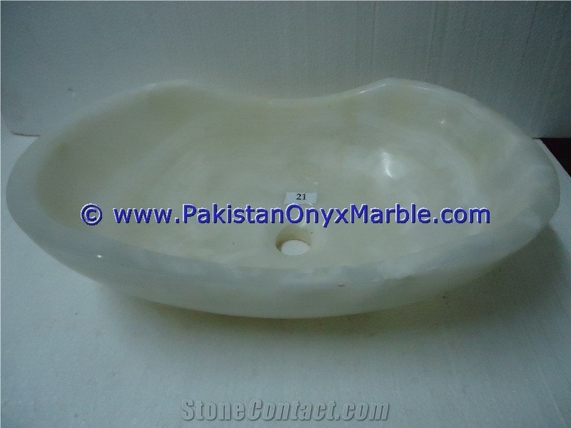 White Onyx Boat Shaped Sinks Basins Collection