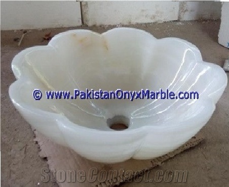 White Onyx Flower Shaped Sinks Basins Collection