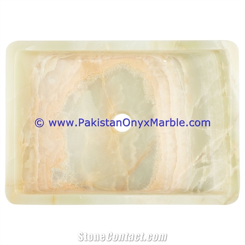 White Onyx Rectangle Shaped Sinks Basins