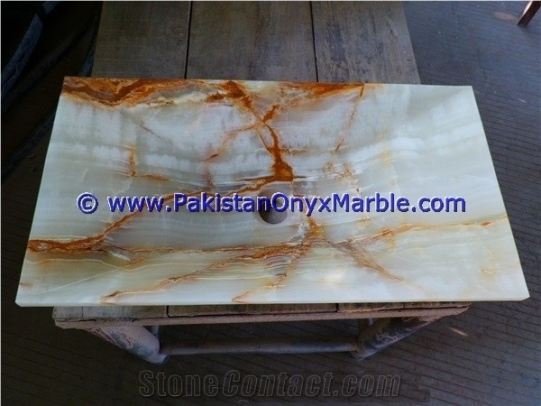 White Onyx Rectangle Shaped Sinks Basins