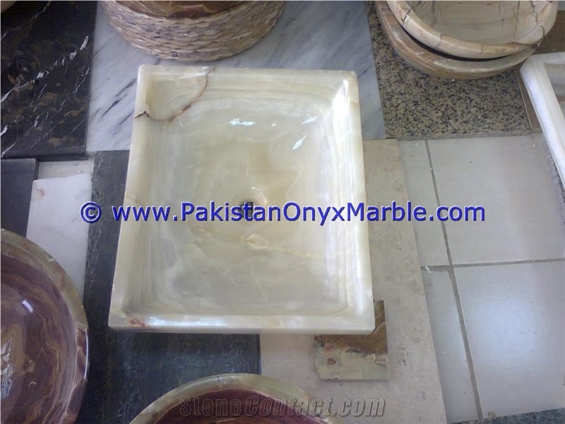 White Onyx Rectangle Shaped Sinks Basins