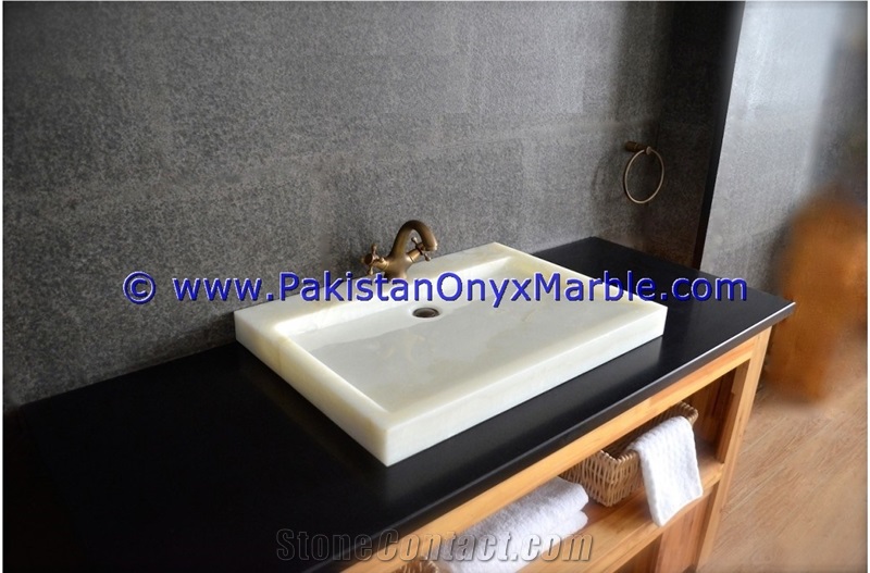 White Onyx Rectangle Shaped Sinks Basins