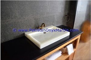 White Onyx Rectangle Shaped Sinks Basins