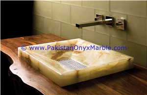 White Onyx Rectangle Shaped Sinks Basins