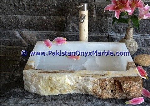 White Onyx Rough Rectangle Shaped Sinks Basins