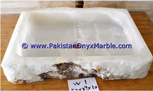 White Onyx Rough Rectangle Shaped Sinks Basins