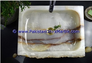 White Onyx Rough Rectangle Shaped Sinks Basins
