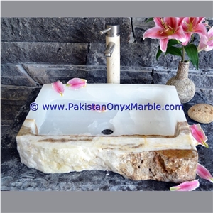 White Onyx Rough Rectangle Shaped Sinks Basins
