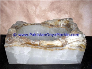 White Onyx Rough Rectangle Shaped Sinks Basins
