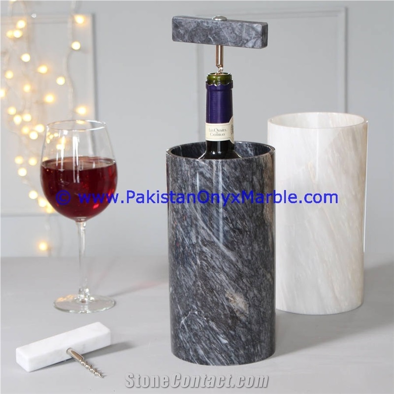 Ziarat White Marble Wine Bottle Cooler Ice Bucket