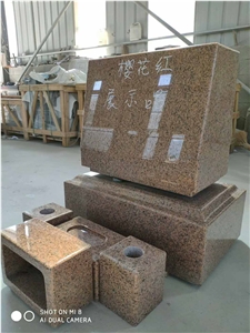 Cherry Blossom Red Granite Tombstone Gravestone