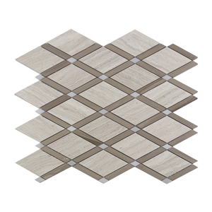 3d Cube Orange and White White Wood Latice Mosaic
