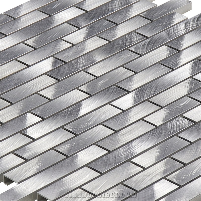 Metal Aluminum Alloy Silver Linear Mosaic Tile