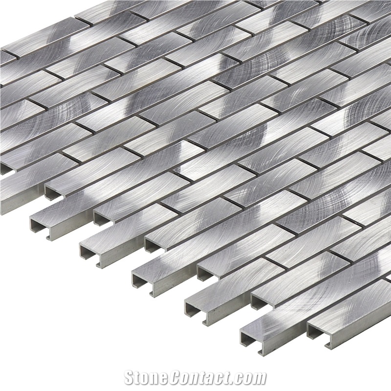 Metal Aluminum Alloy Silver Linear Mosaic Tile