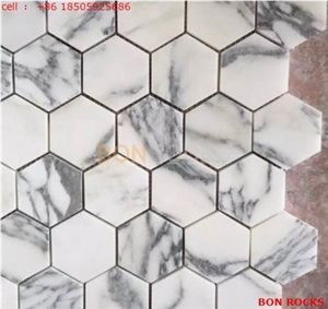 Hexagon Mosaic White Marble Tile