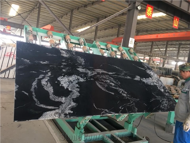 Polished China Cosmic Black Granite Slab and Tile