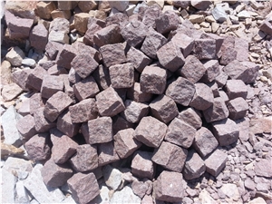 Manga Red Granite Cobbles, Red Granite Cube Stones