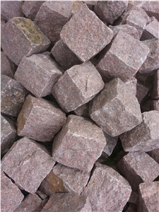 Manga Red Granite Cobbles, Red Granite Cube Stones