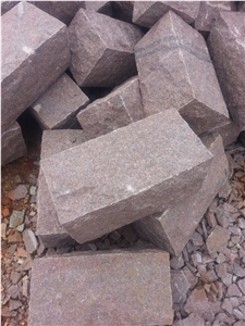 Manga Red Granite Cobbles, Red Granite Cube Stones