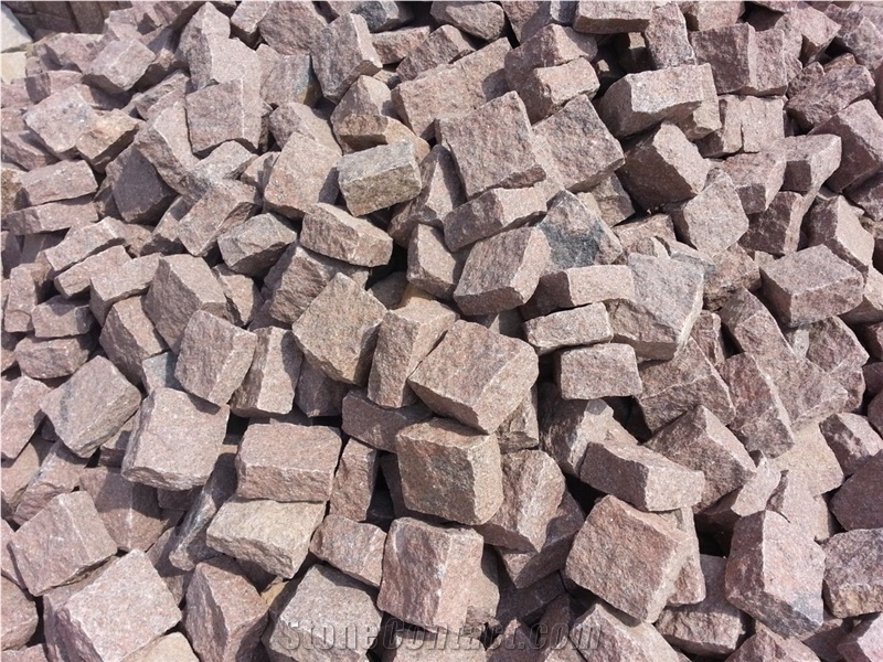 Manga Red Granite Cobbles, Red Granite Cube Stones