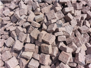 Manga Red Granite Cobbles, Red Granite Cube Stones