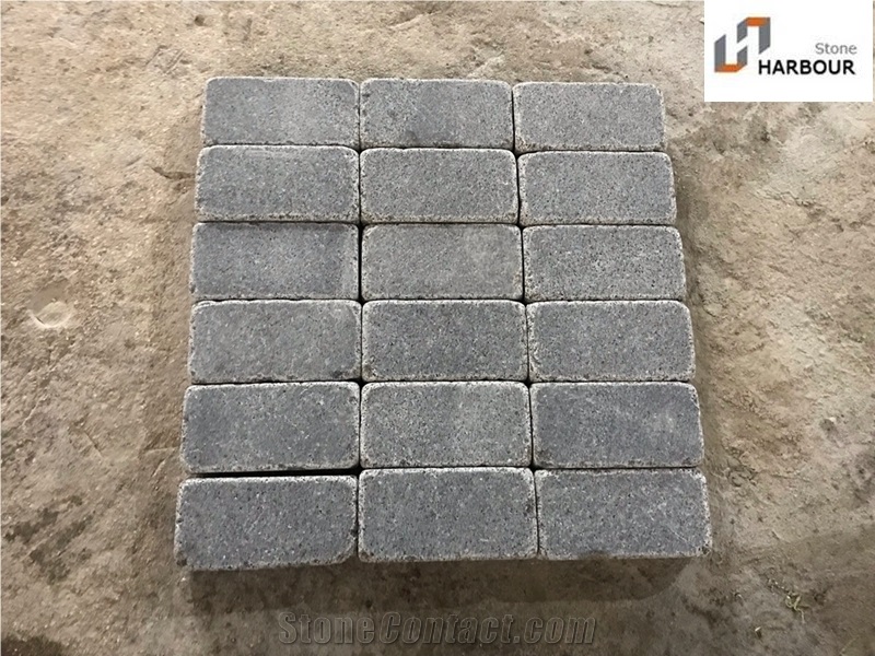 Dark Grey G654 Tumbled, Blue Mist Setts, Pavers