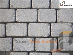 Dark Grey G654 Tumbled, Blue Mist Setts, Pavers