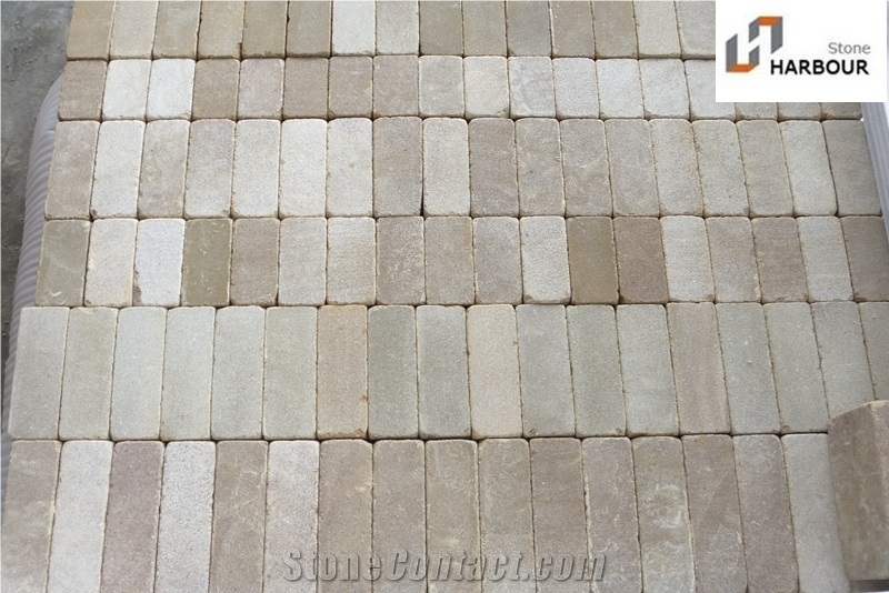 Yellow Sandstone Tumbled Cobbles, Setts, Pavers