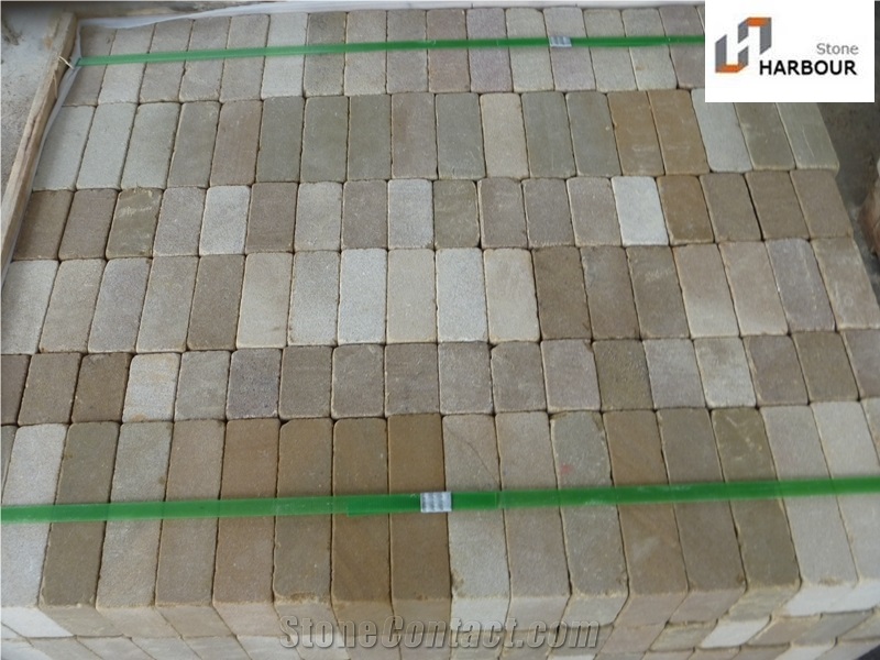 Yellow Sandstone Tumbled Cobbles, Setts, Pavers
