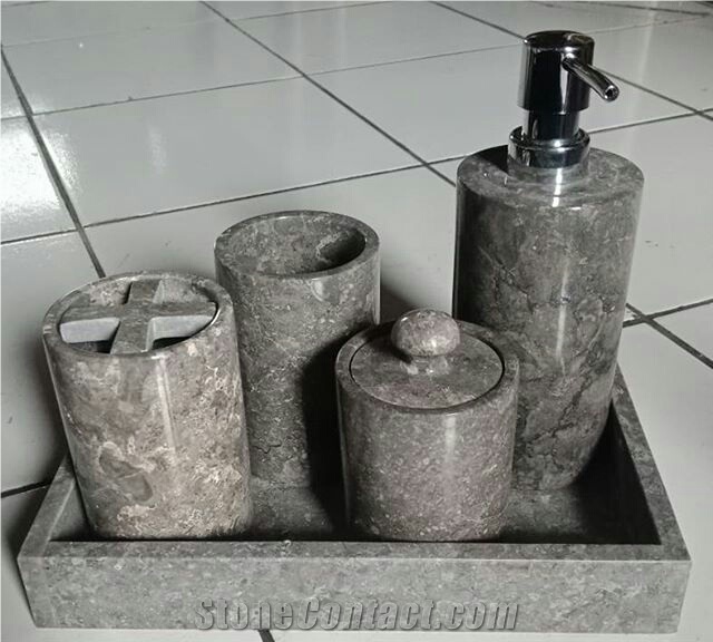 Grey Marble Bath Accessories, Bath Canister, Dispenser