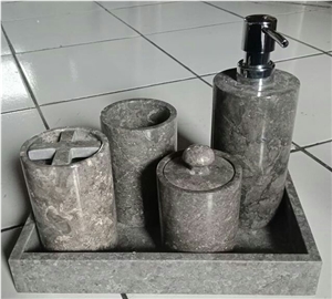 Grey Marble Bath Accessories, Bath Canister, Dispenser