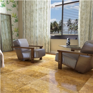 Travertino Oro Viejo Filled, Polished Floor Tiles