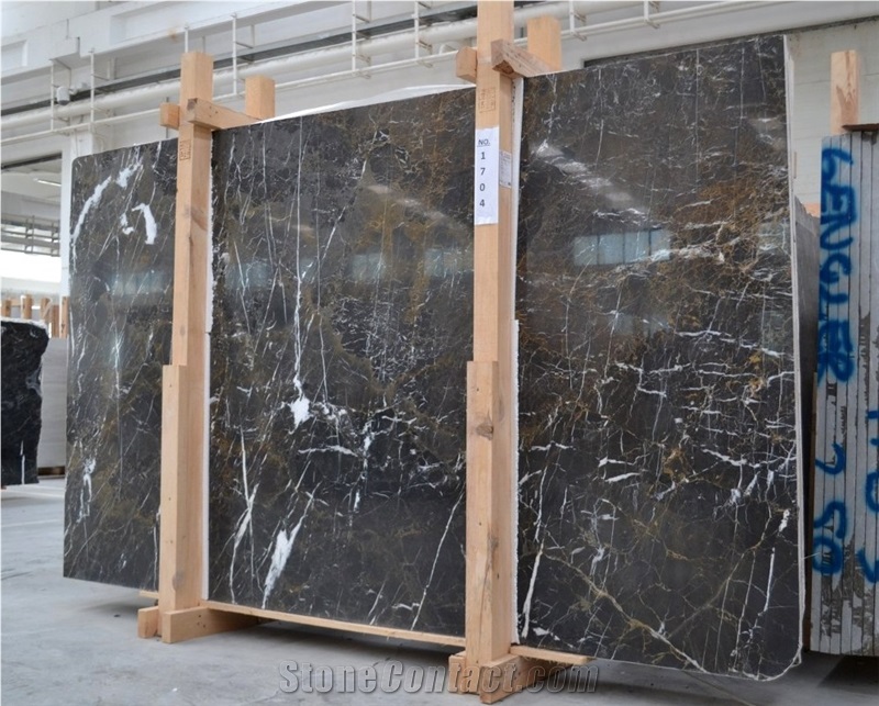 Alanya Black Marble Slabs, Turkish Black Marble