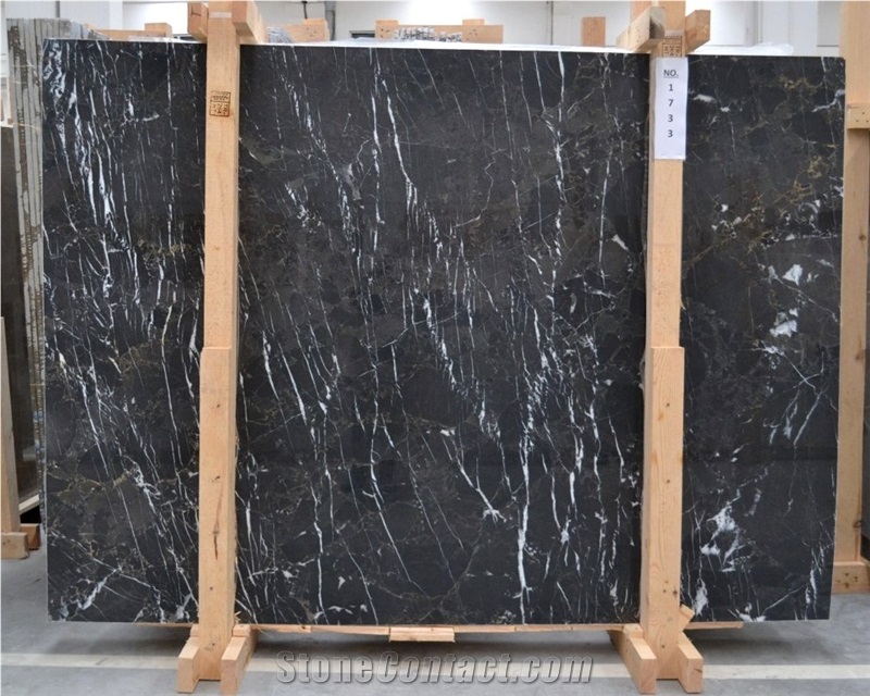 Alanya Black Marble Slabs, Turkish Black Marble