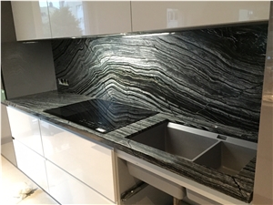 Black Wooden Marble Kitchen Countertop