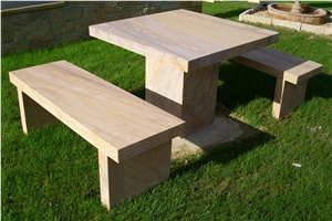 Jodhpur Pink Sandstone Garden Bench and Table