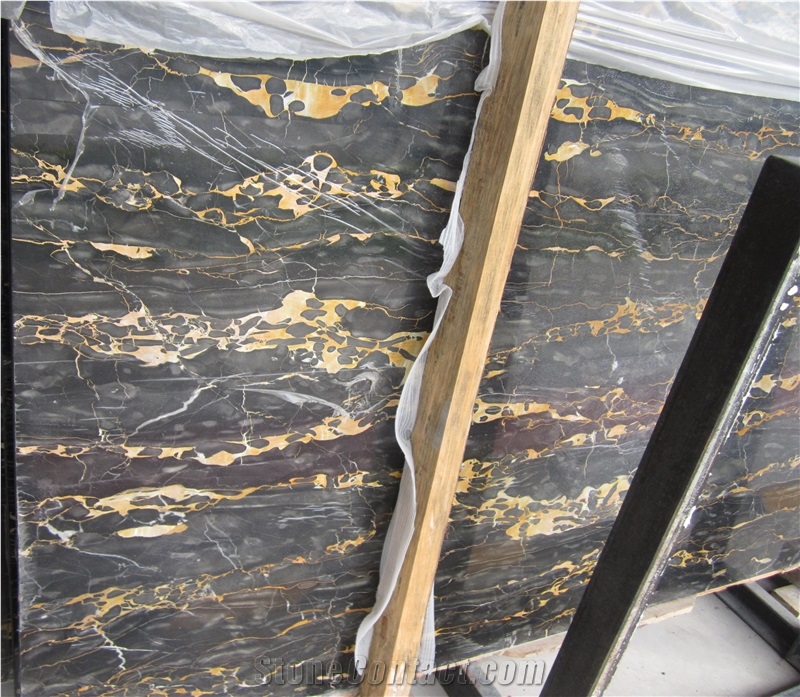 Italy Black Nero Portoro Marble Slab Polished