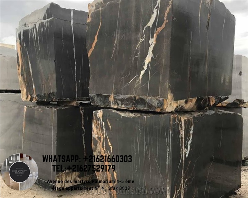 Noir Aziza Black Marble Block, Tunisia Black Marble