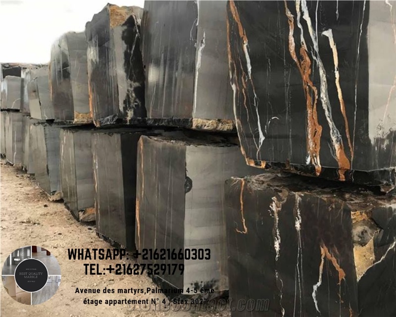 Noir Aziza Black Marble Block, Tunisia Black Marble