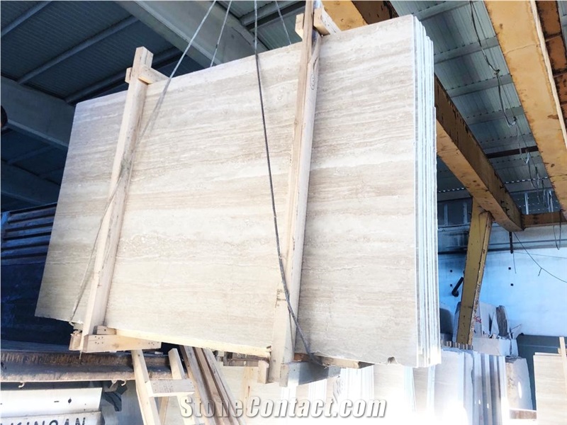 Light Travertine Vein Cut Filled Polished Slabs