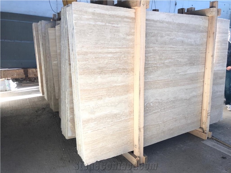 Light Travertine Vein Cut Filled Polished Slabs