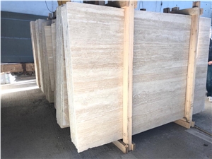 Light Travertine Vein Cut Filled Polished Slabs
