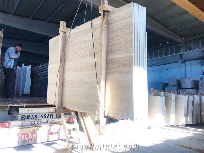 Light Travertine Vein Cut Filled Polished Slabs