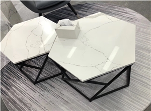 White Quartz White Calacatta Coffee Table Tea Table Top
