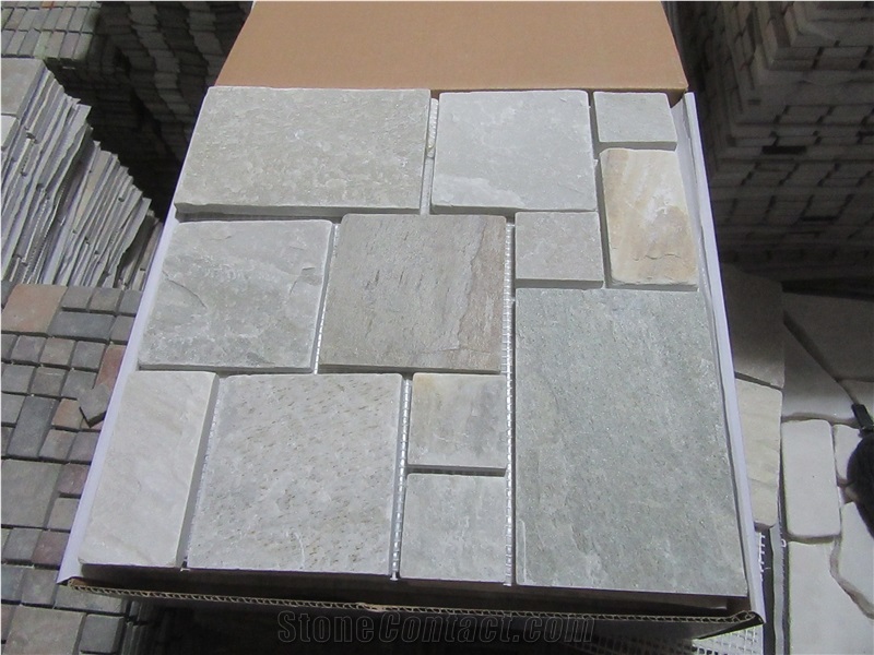 China Natural Yellow Slate Mini Pattern Mosaic Wall Floor Tiles
