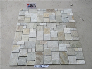 China Natural Yellow Slate Mini Pattern Mosaic Wall Floor Tiles